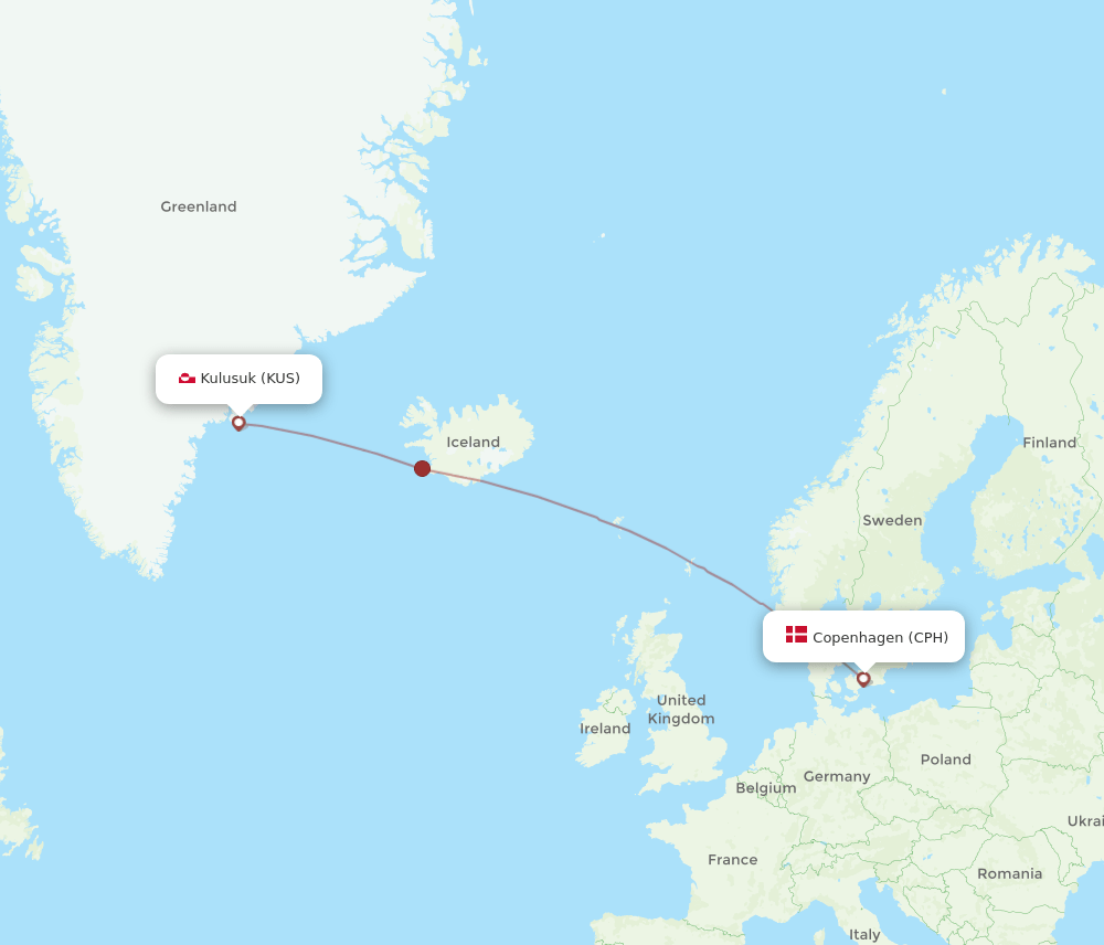 KUS to CPH flights and routes map