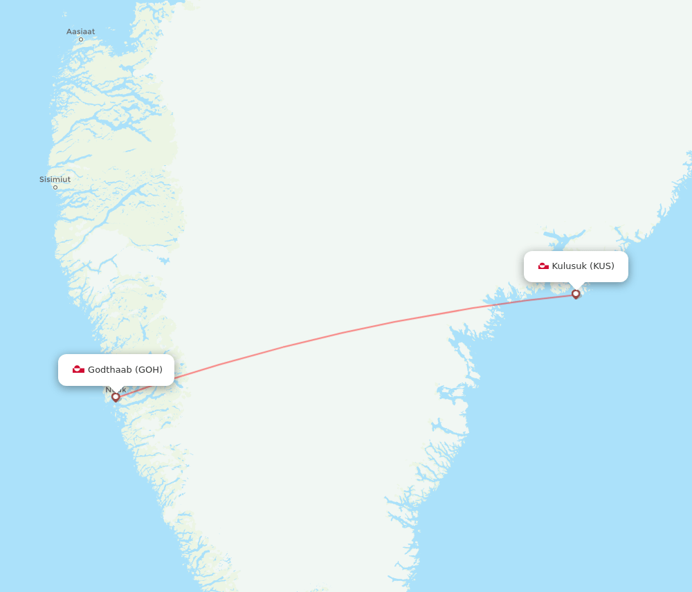 Kulusuk - Nuuk route map and flight paths