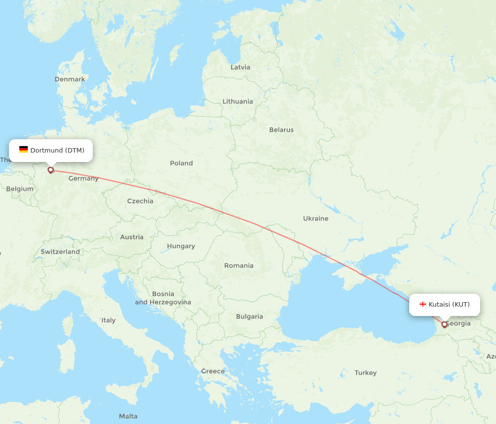 KUT-DTM flight routes