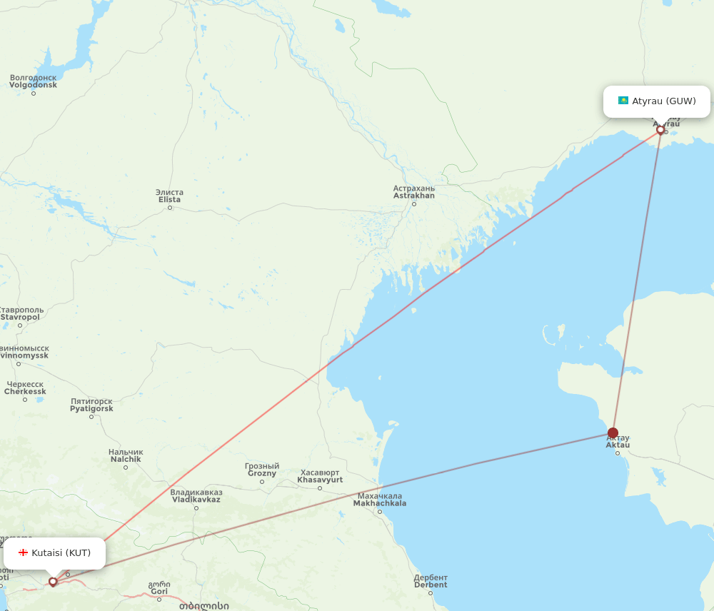KUT-GUW flight routes