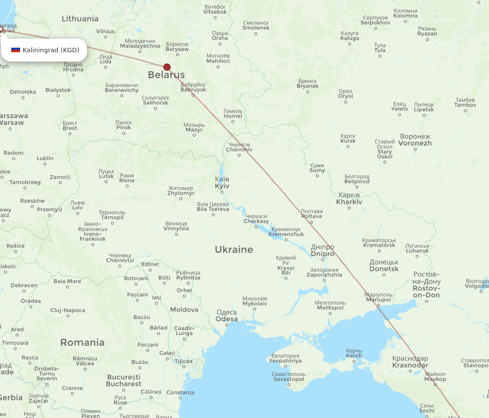 KUT-KGD flight routes