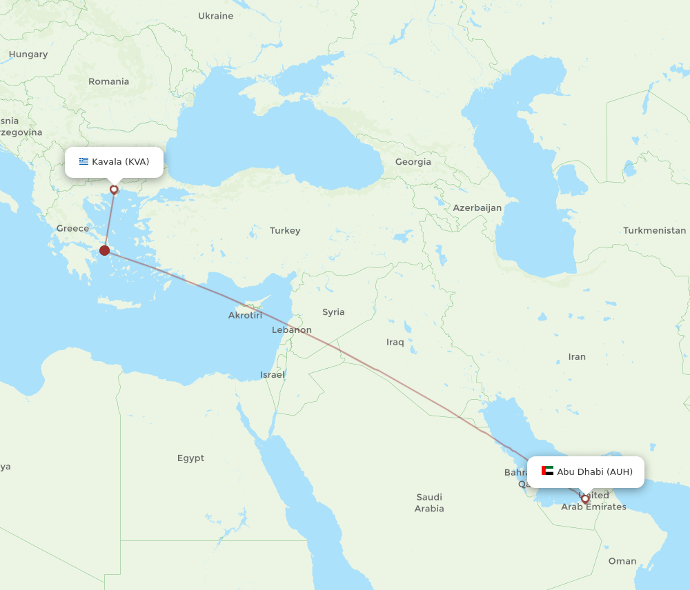 AUH to KVA flights and routes map