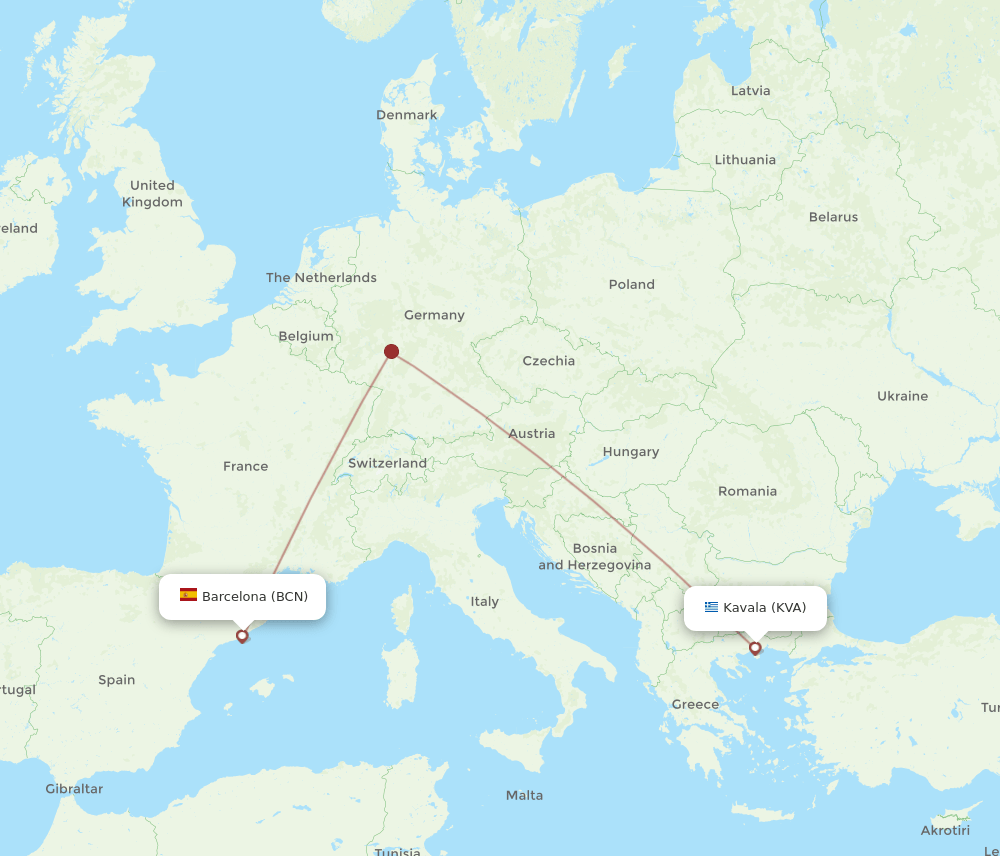 KVA-BCN flight routes