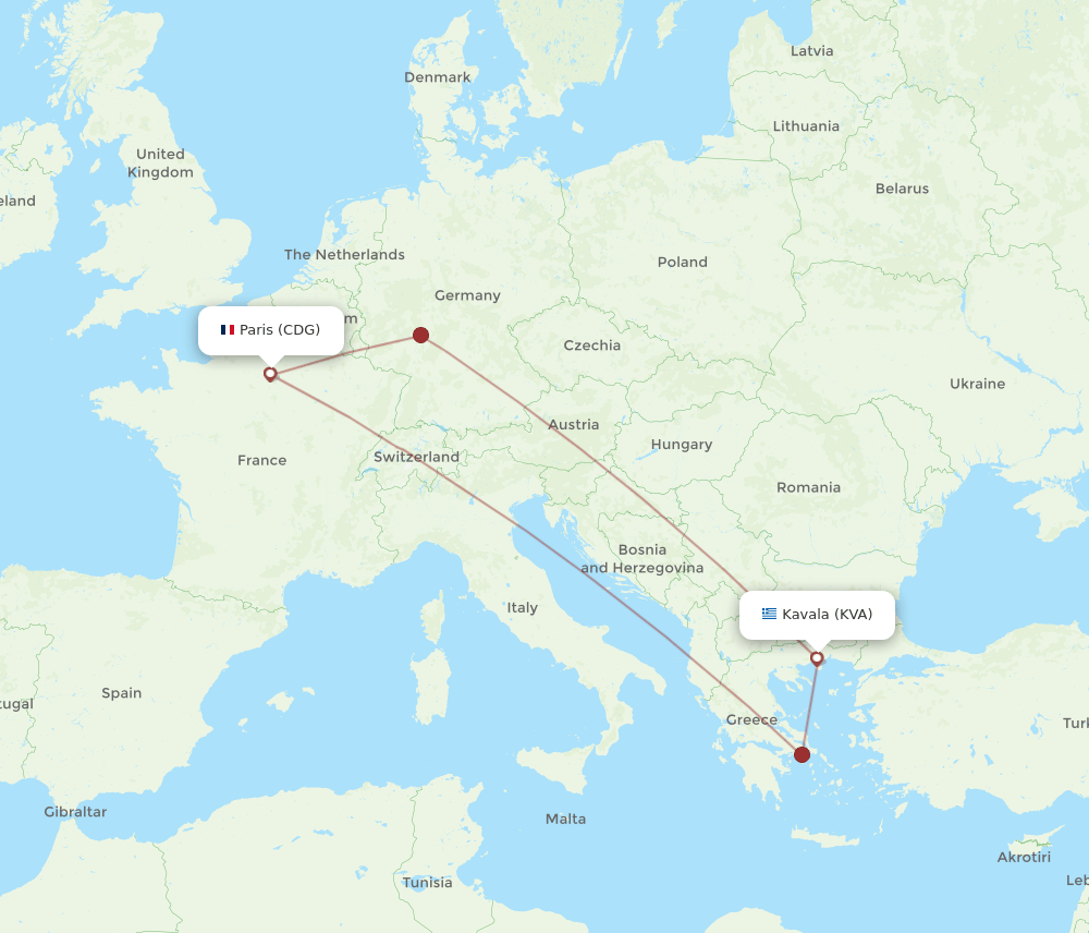 KVA-CDG flight routes