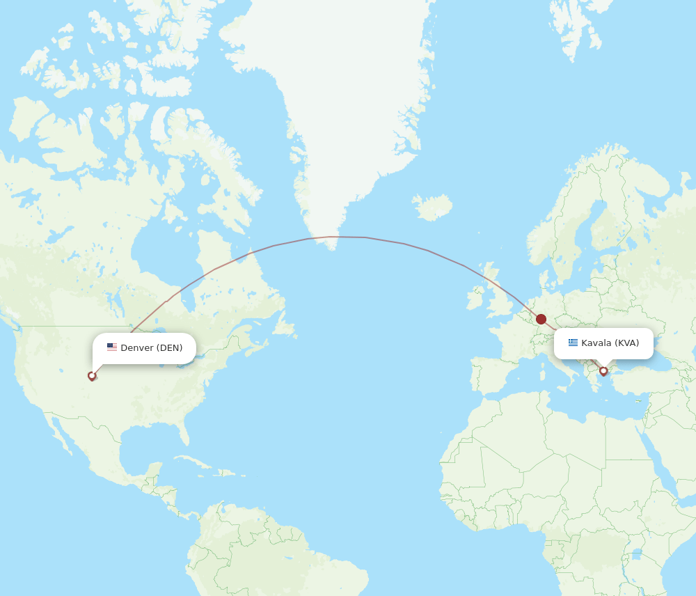 KVA-DEN flight routes