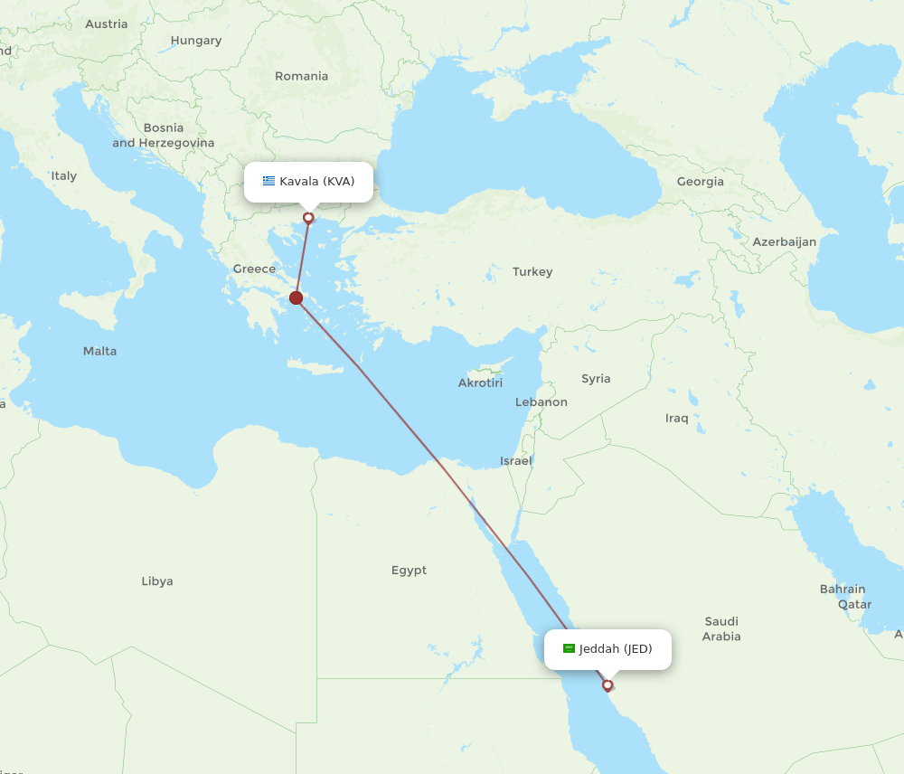 JED to KVA flights and routes map