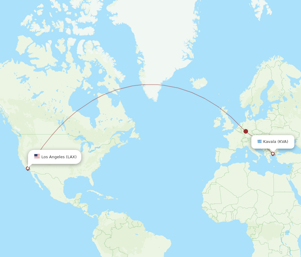 KVA-LAX flight routes