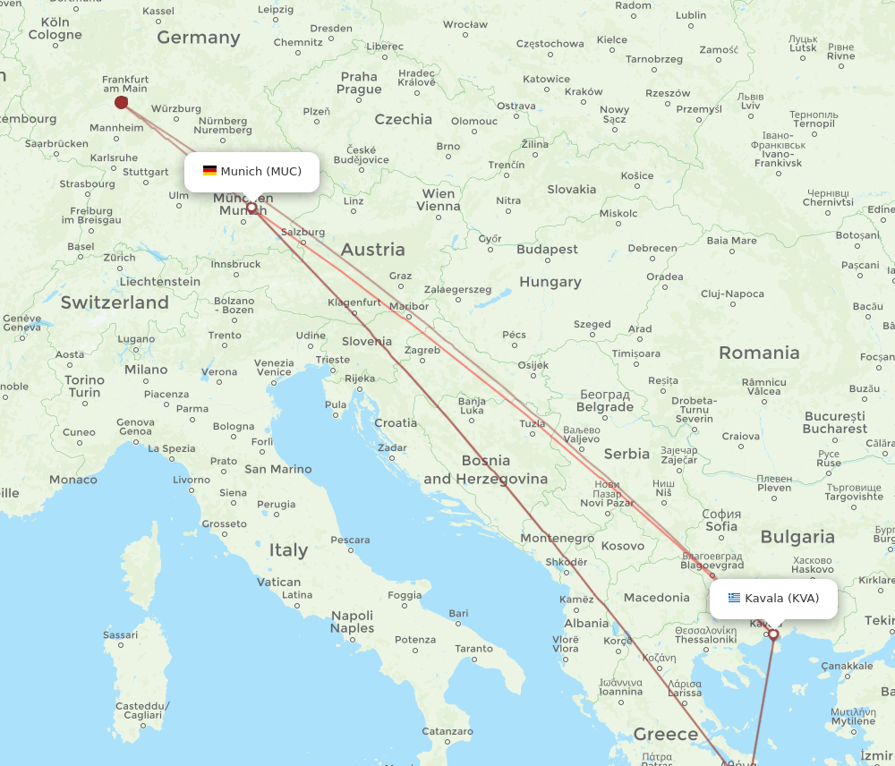 KVA to MUC flights and routes map