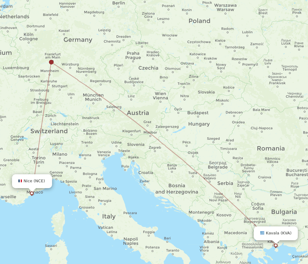 Nice - Kavala route map and flight paths