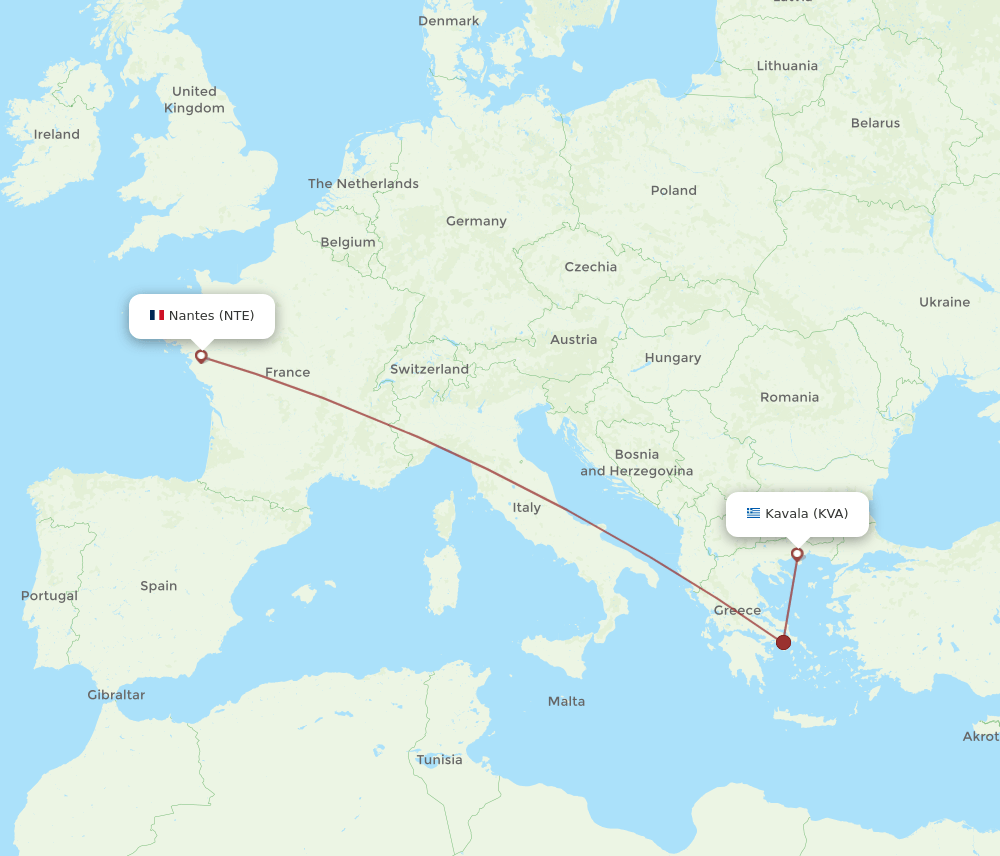 KVA-NTE flight routes