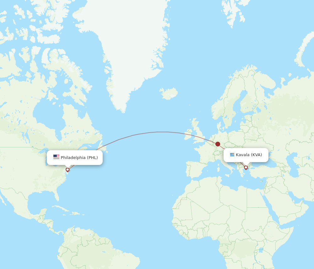 Philadelphia - Kavala route map and flight paths