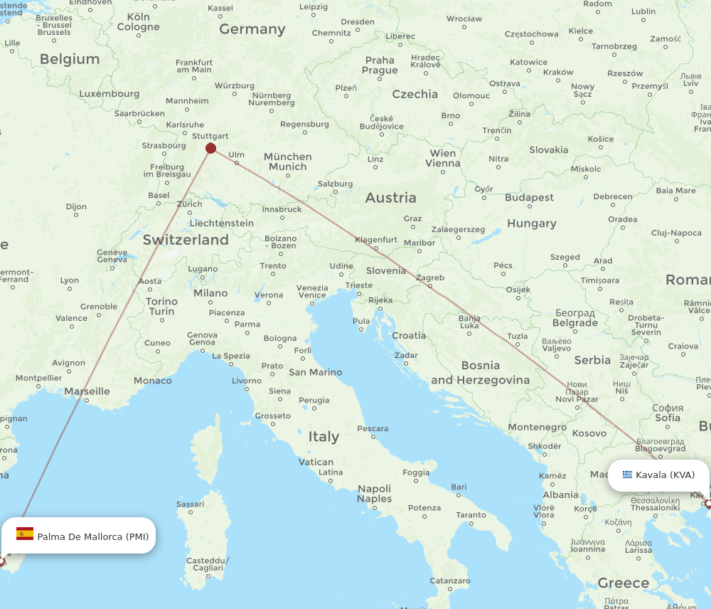 Palma de Mallorca - Kavala route map and flight paths