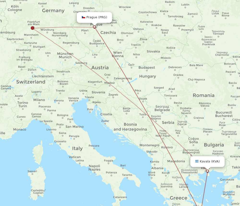 KVA-PRG flight routes