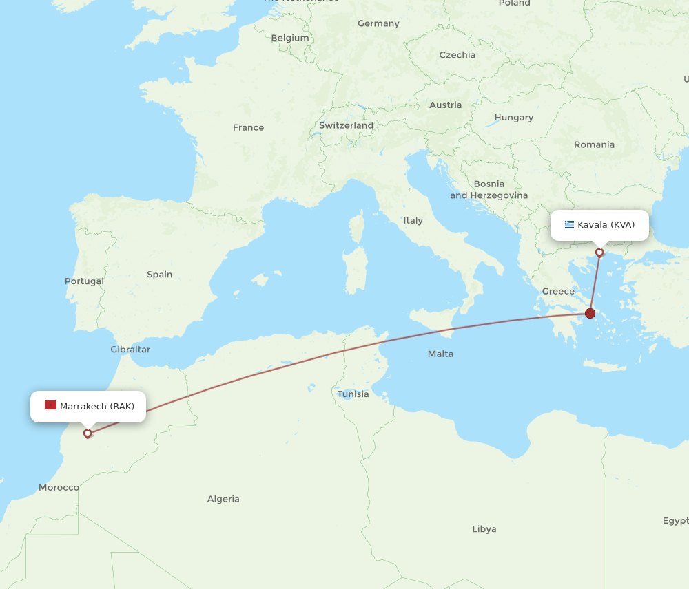 KVA-RAK flight routes