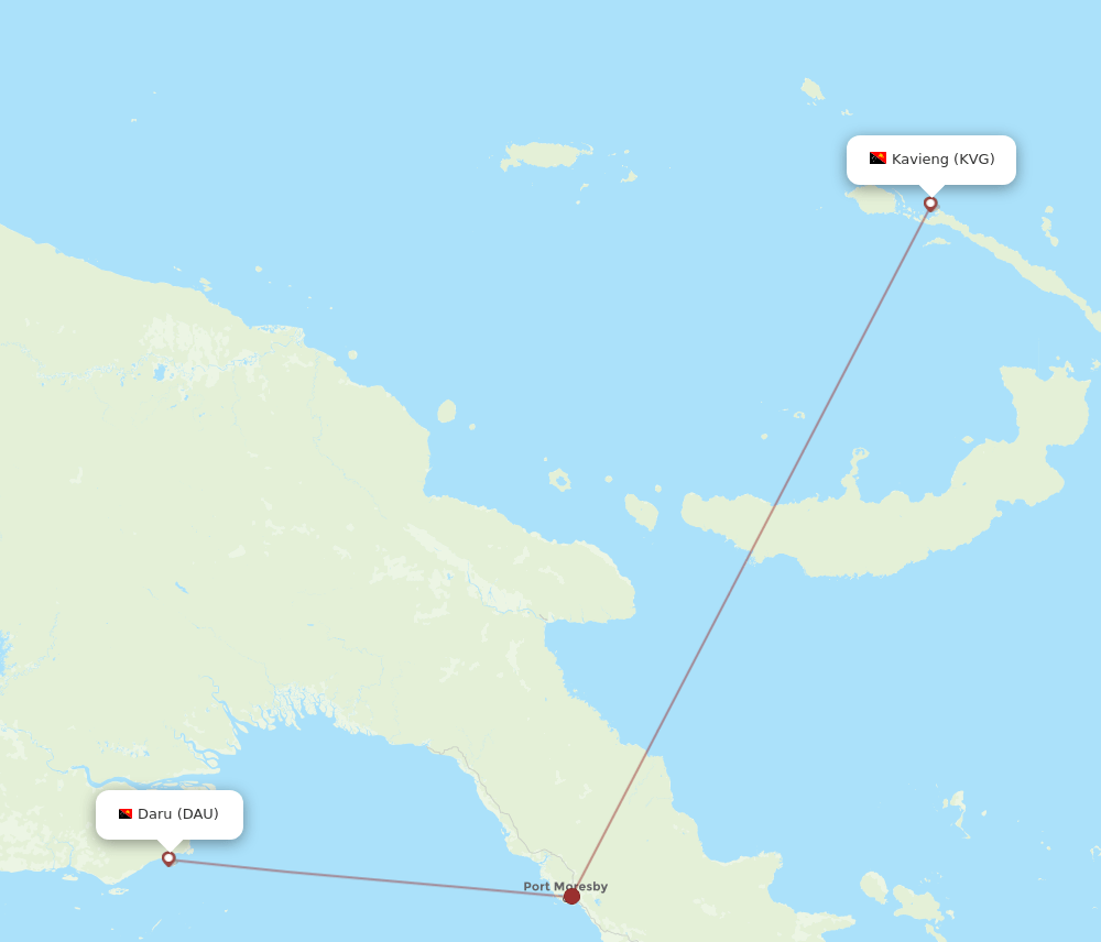 Daru - Kavieng route map and flight paths