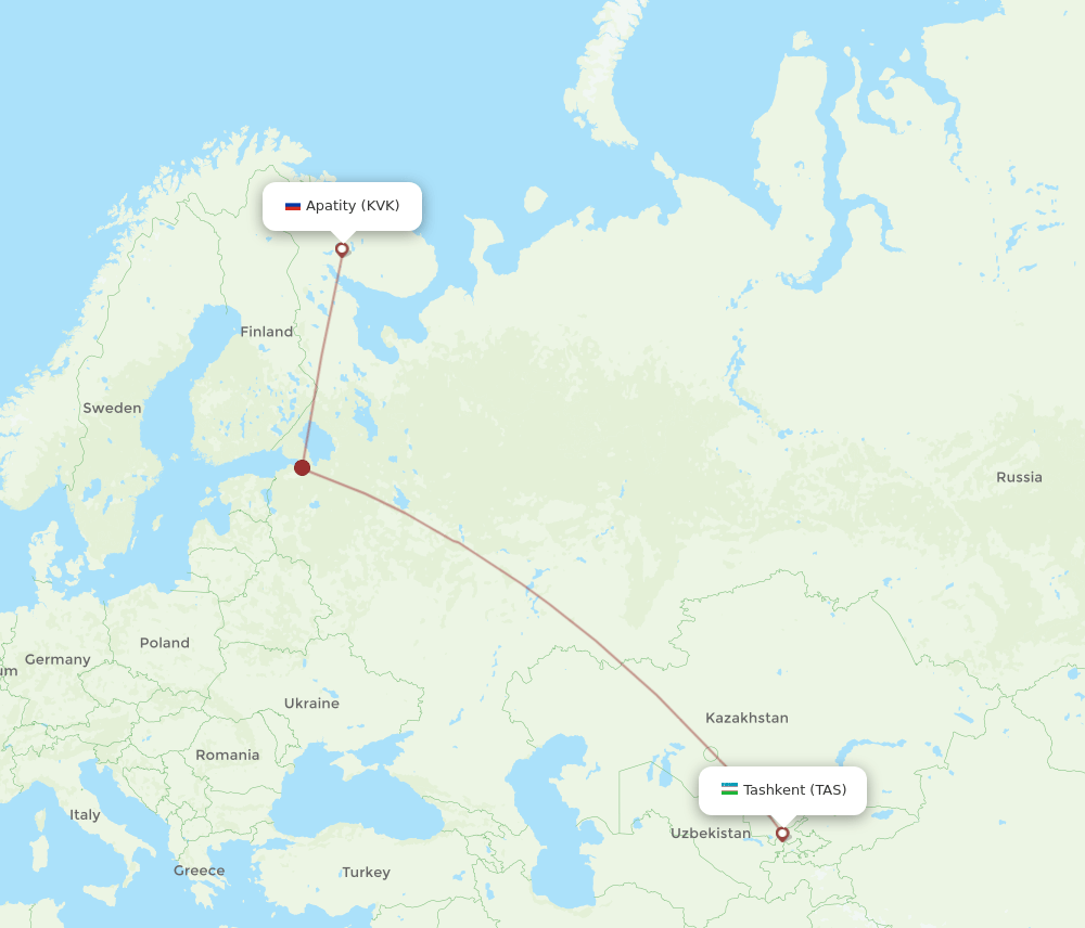 Tashkent - Kirovsk route map and flight paths