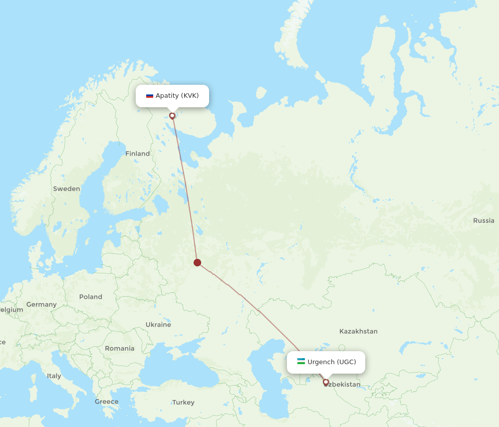Urgench - Kirovsk route map and flight paths