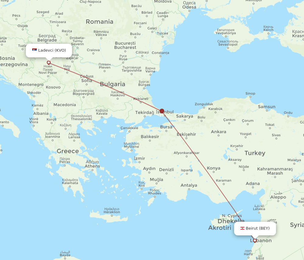 KVO to BEY flights and routes map