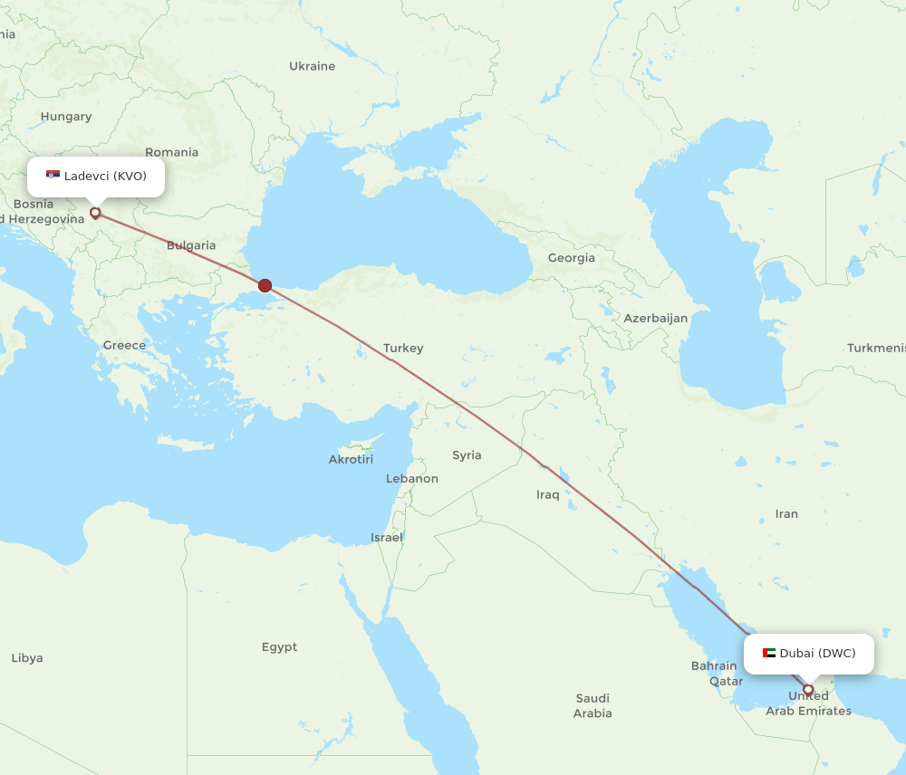 Kraljevo - Dubai route map and flight paths