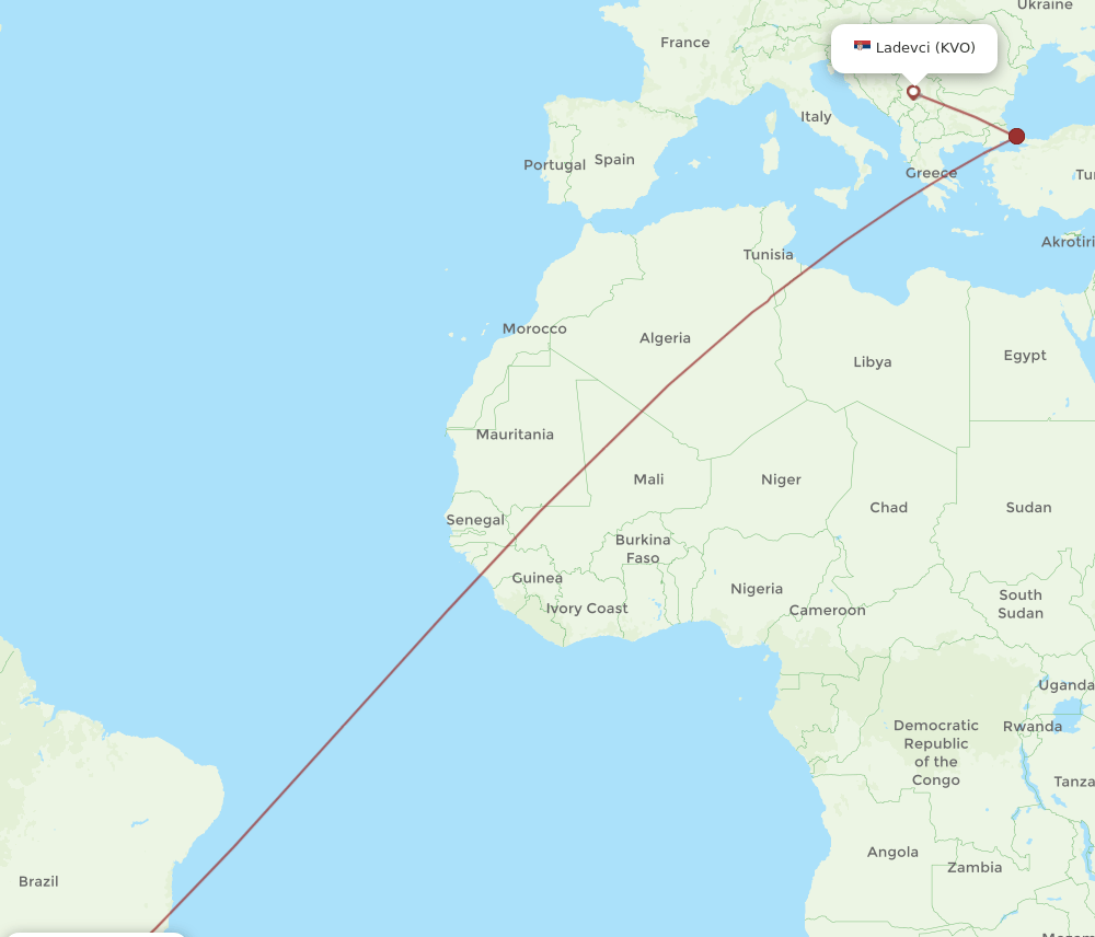 Sao Paulo - Kraljevo route map and flight paths