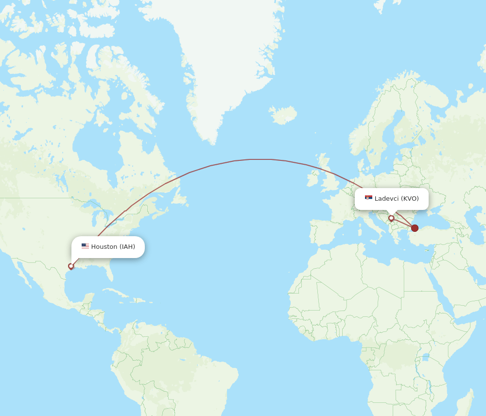 Kraljevo - Houston route map and flight paths
