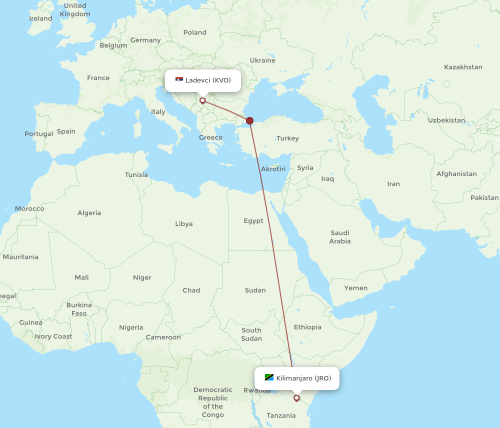 KVO-JRO flight routes