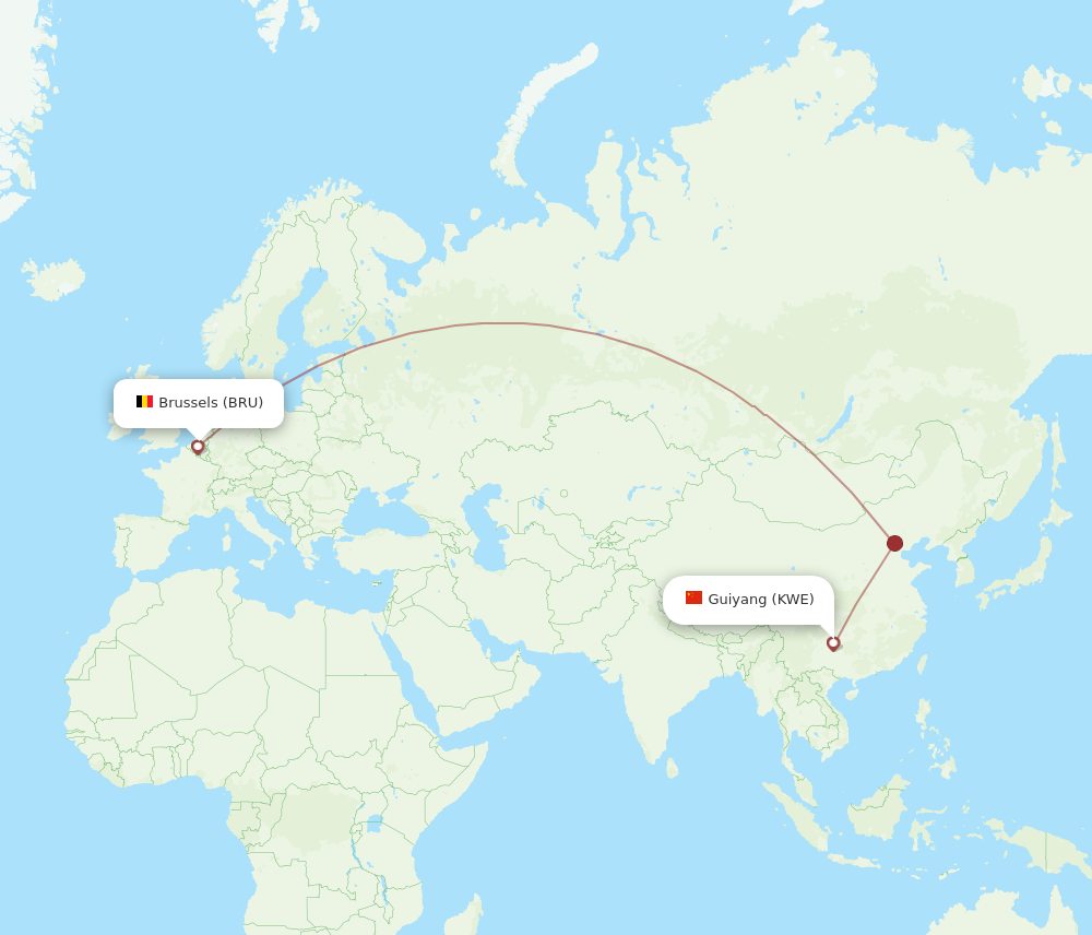 KWE to BRU flights and routes map