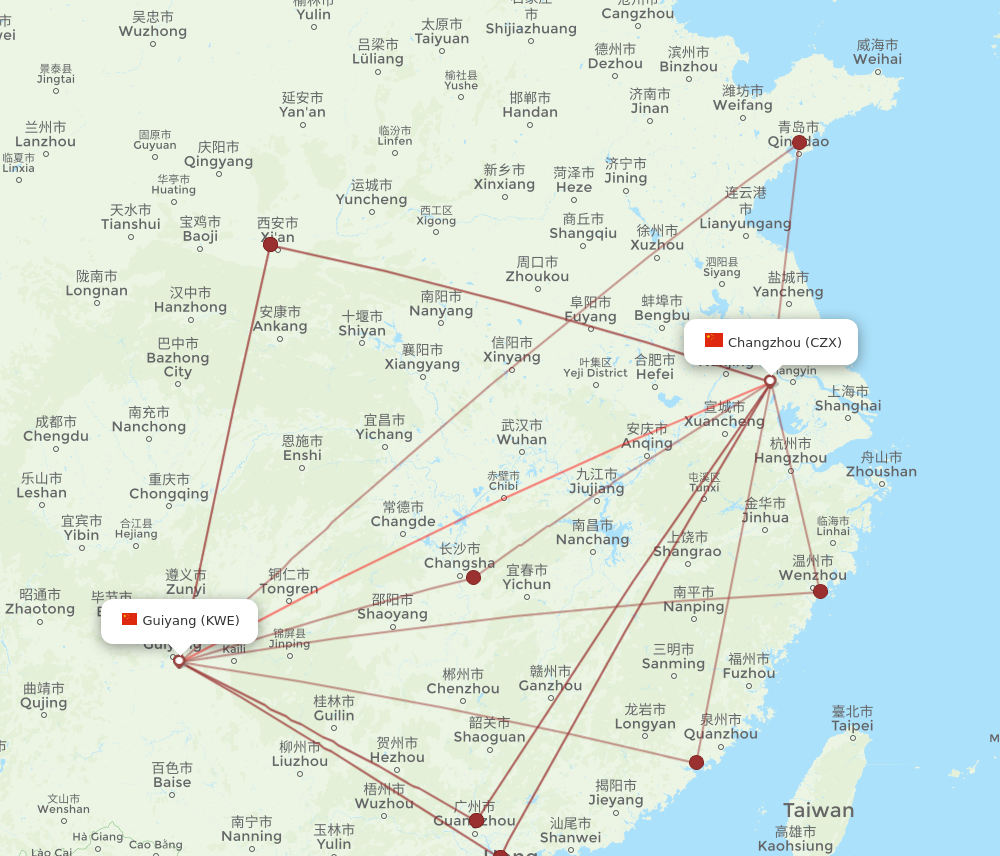 KWE to CZX flights and routes map