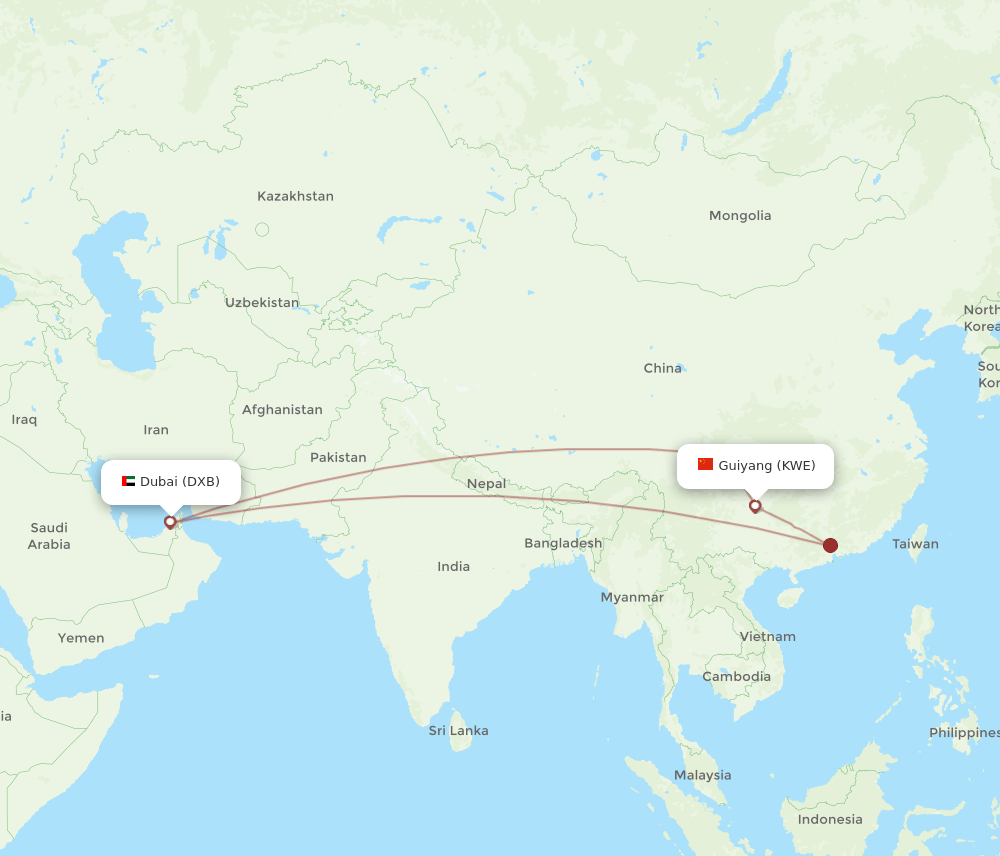 KWE-DXB flight routes