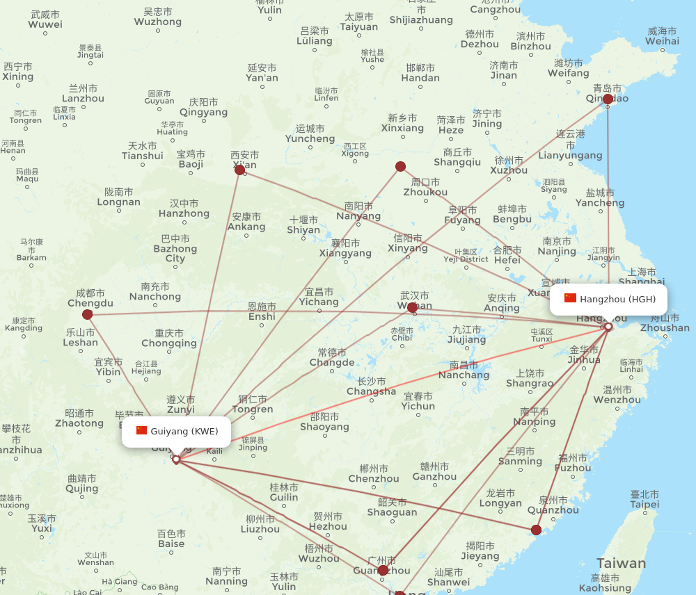 KWE to HGH flights and routes map