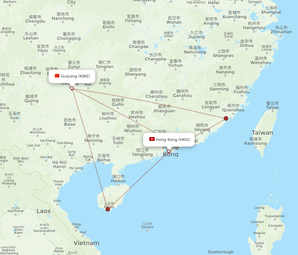 KWE-HKG flight routes