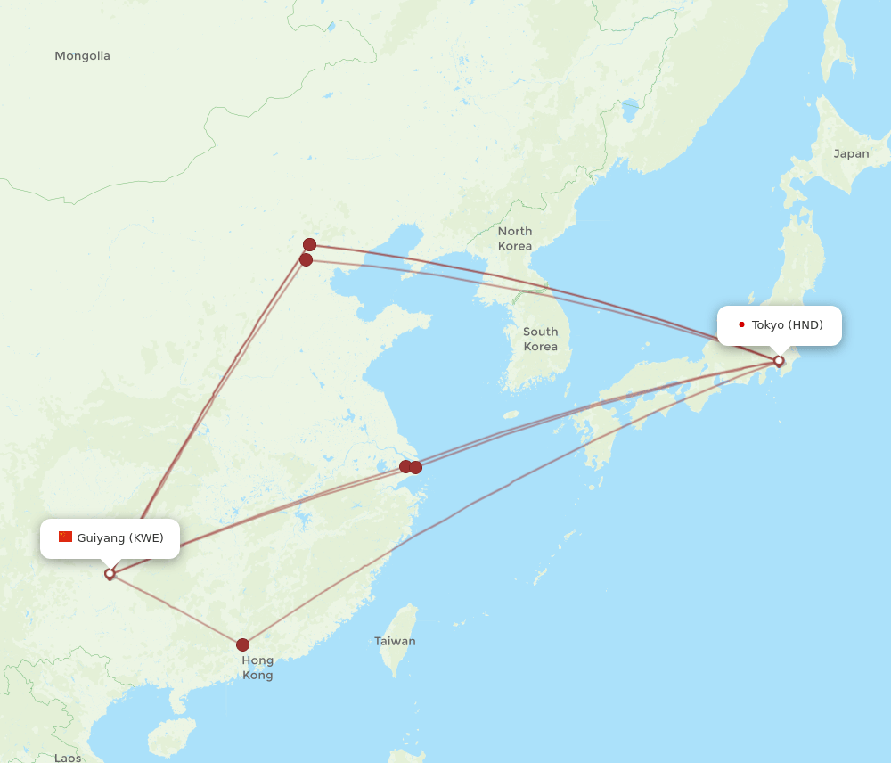 KWE-HND flight routes
