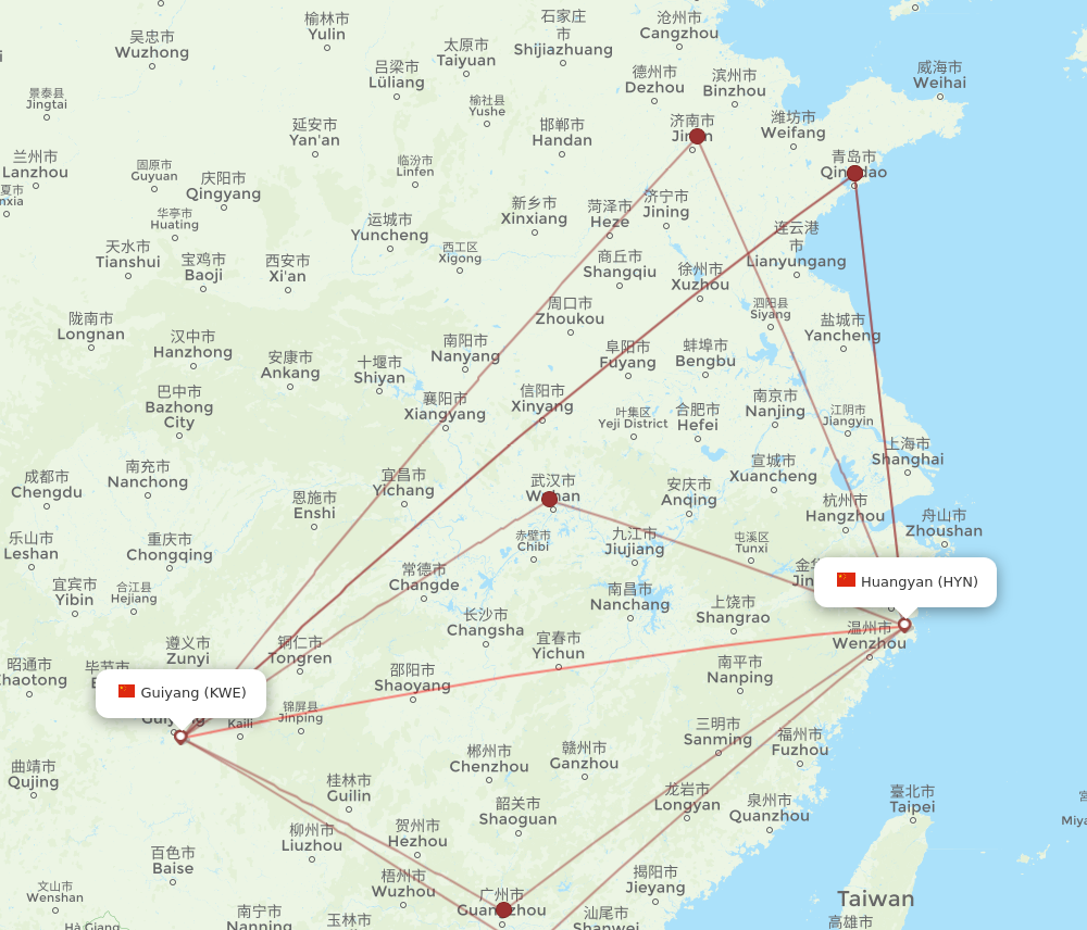 KWE to HYN flights and routes map