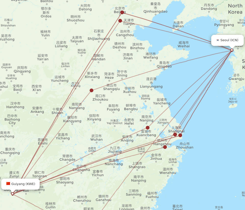 KWE-ICN flight routes