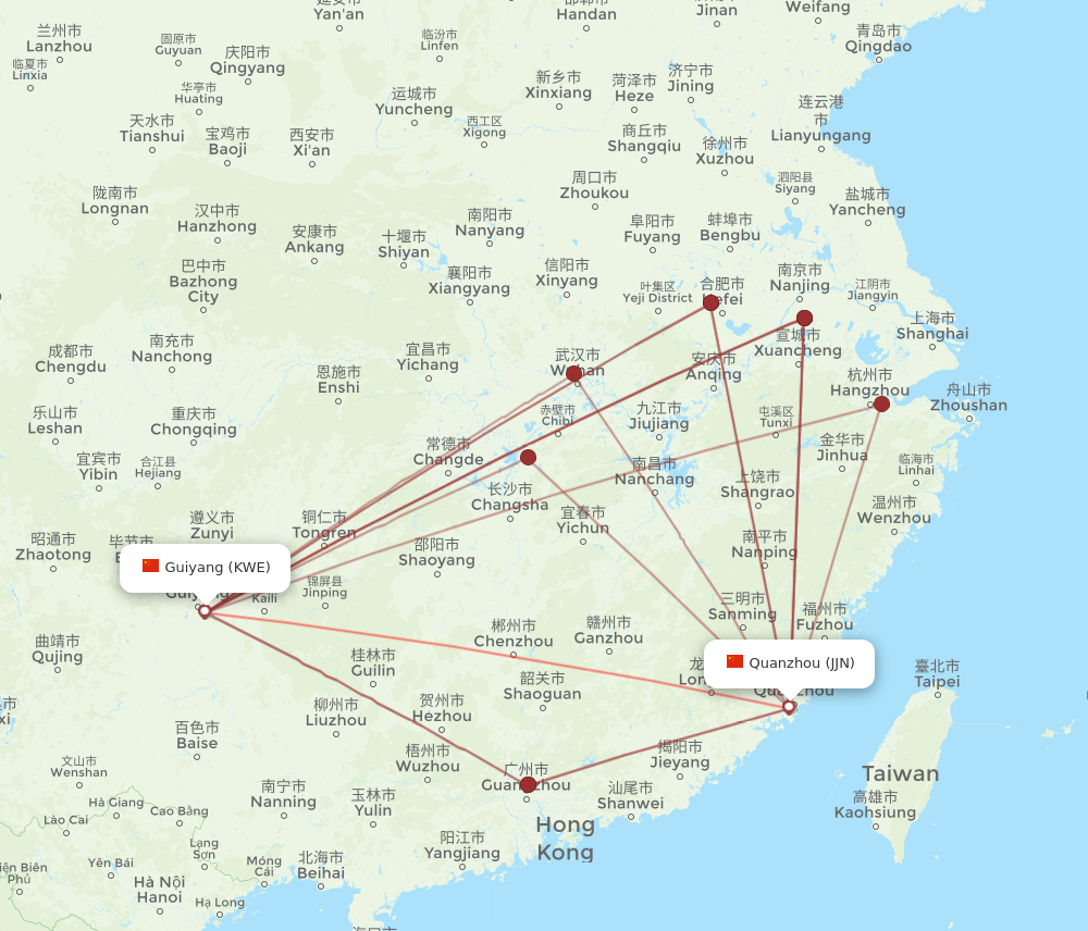 KWE to JJN flights and routes map