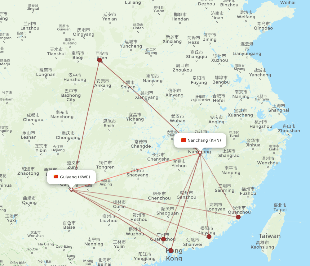 KWE-KHN flight routes