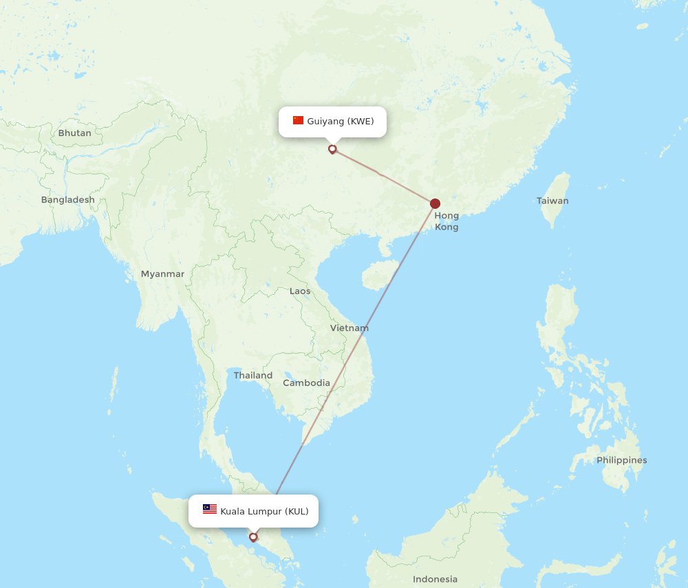 KWE-KUL flight routes