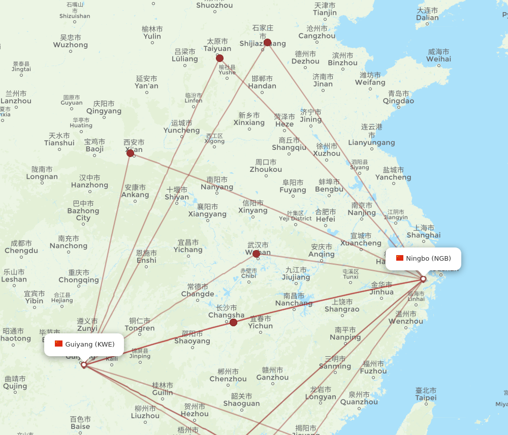 KWE to NGB flights and routes map