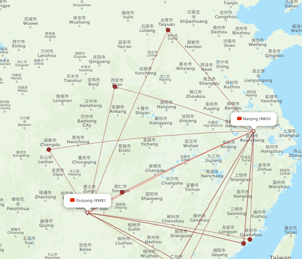 KWE to NKG flights and routes map
