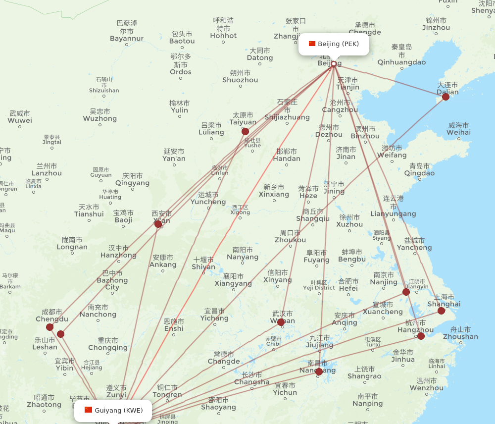 KWE to PEK flights and routes map
