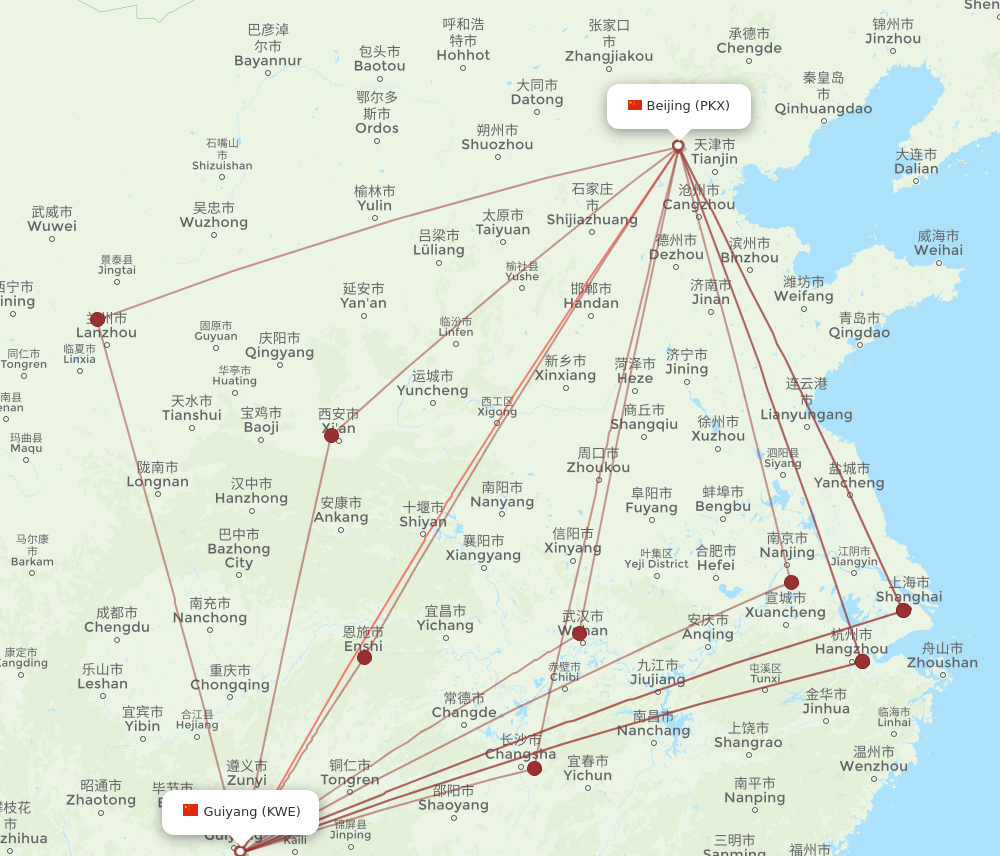 KWE to PKX flights and routes map