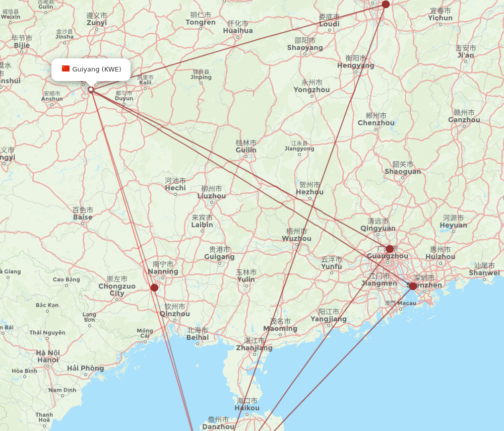 KWE to SYX flights and routes map