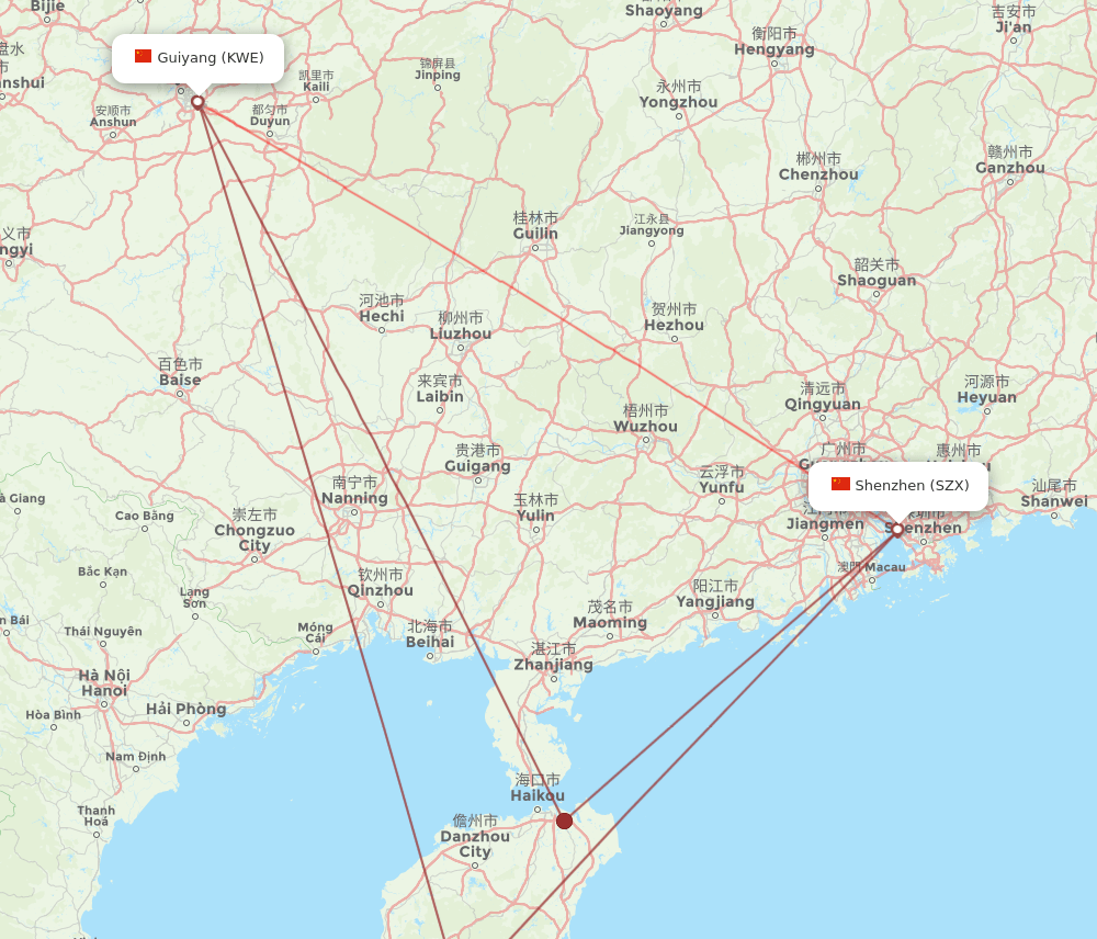 KWE-SZX flight routes