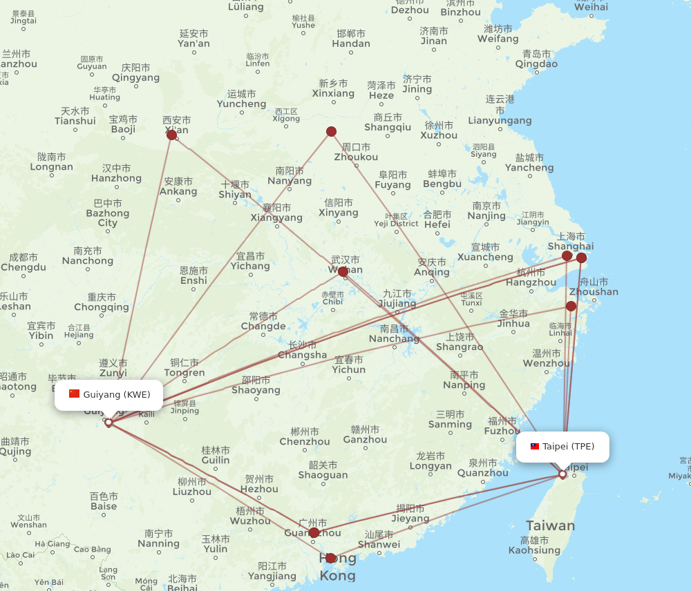 KWE-TPE flight routes