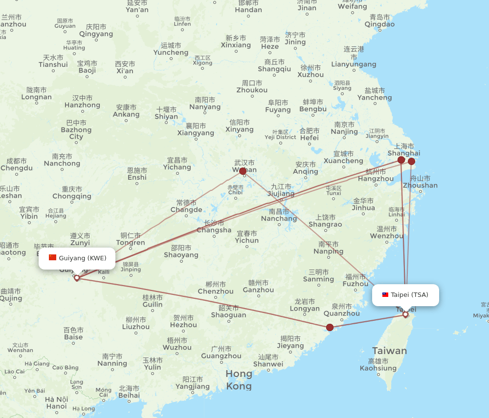 KWE-TSA flight routes