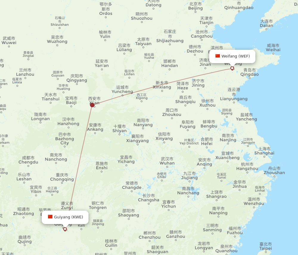 KWE to WEF flights and routes map