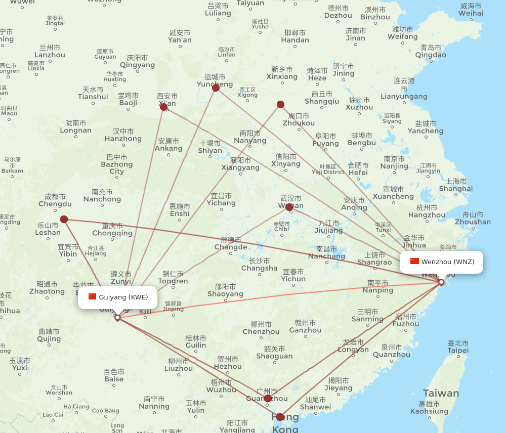 KWE to WNZ flights and routes map