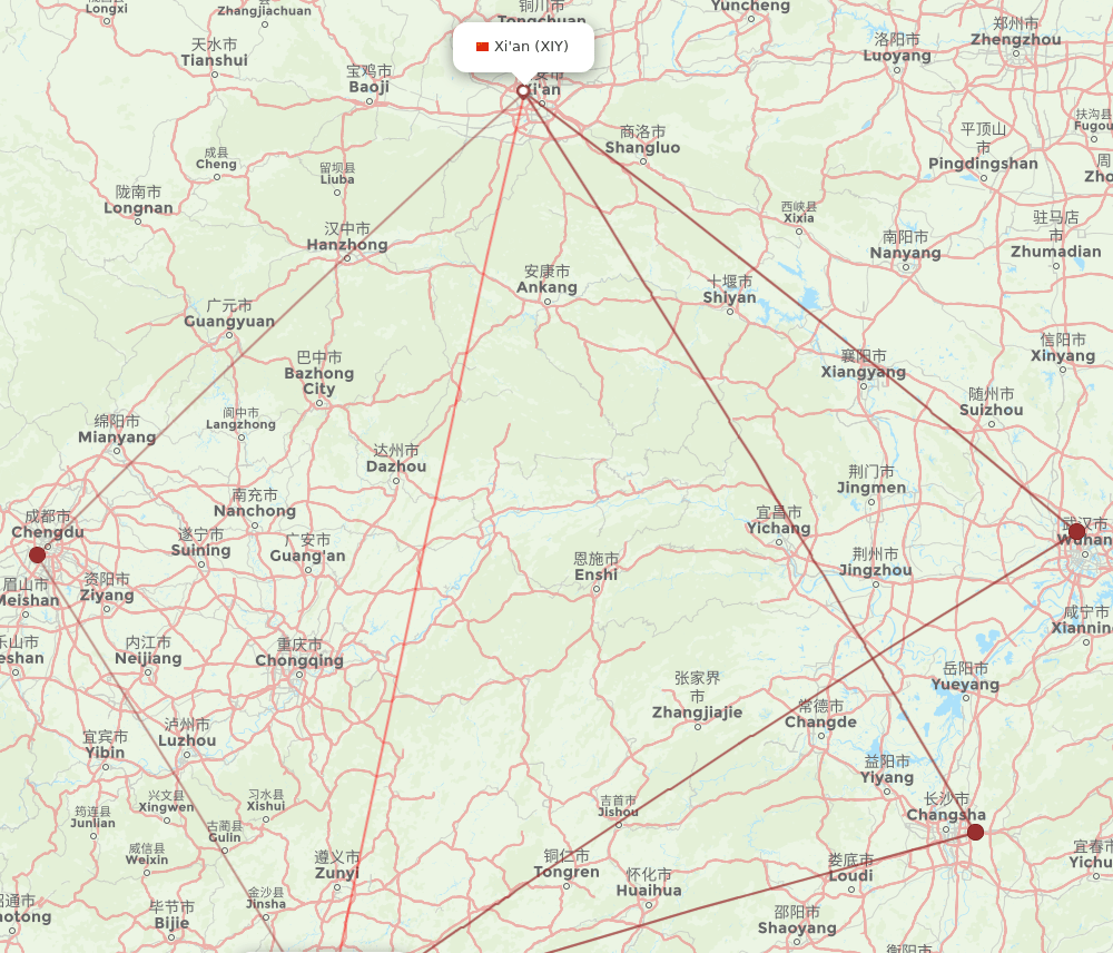 KWE to XIY flights and routes map