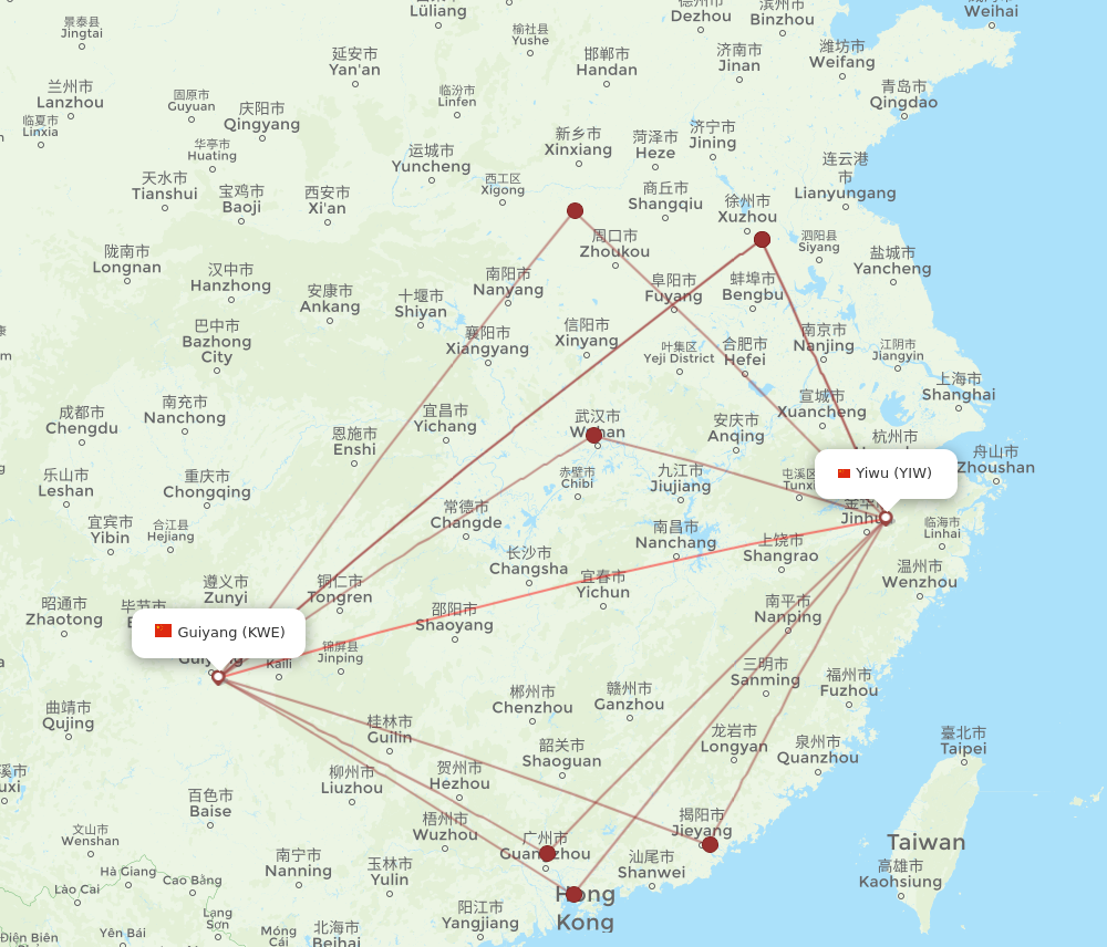 KWE to YIW flights and routes map
