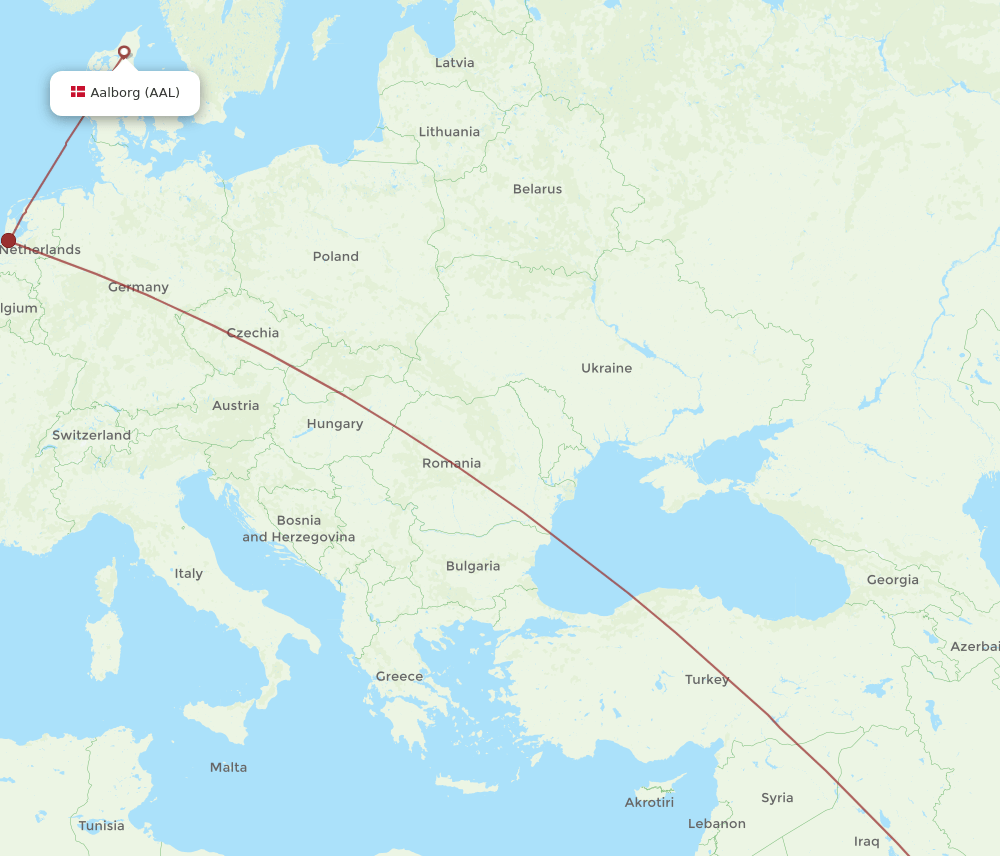KWI-AAL flight routes